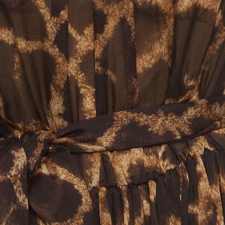 Pre Owned Dolce & Gabbana Brown Animal Print Silk Tie-Up Detail Mini Dress M