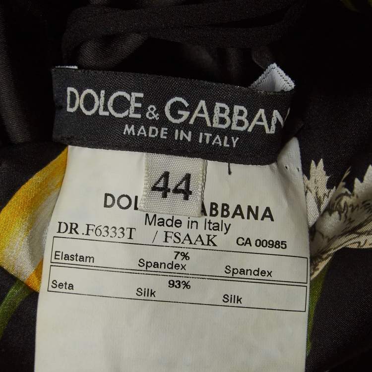 مملوكة مسبقًا Dolce & Gabbana Black Tulips Print Satin Silk Sleeveless Midi Dress M