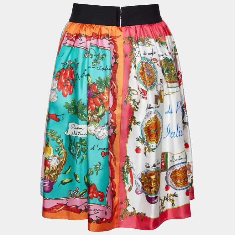Pre Owned Dolce & Gabbana Multicolor Printed Silk Mixed Panel Mini Skirt L