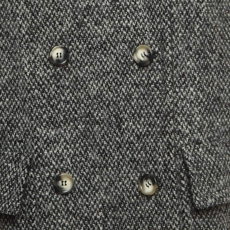 Pre Owned Dolce & Gabbana Grey Wool Blend and Fur Double Breasted Long Coat M