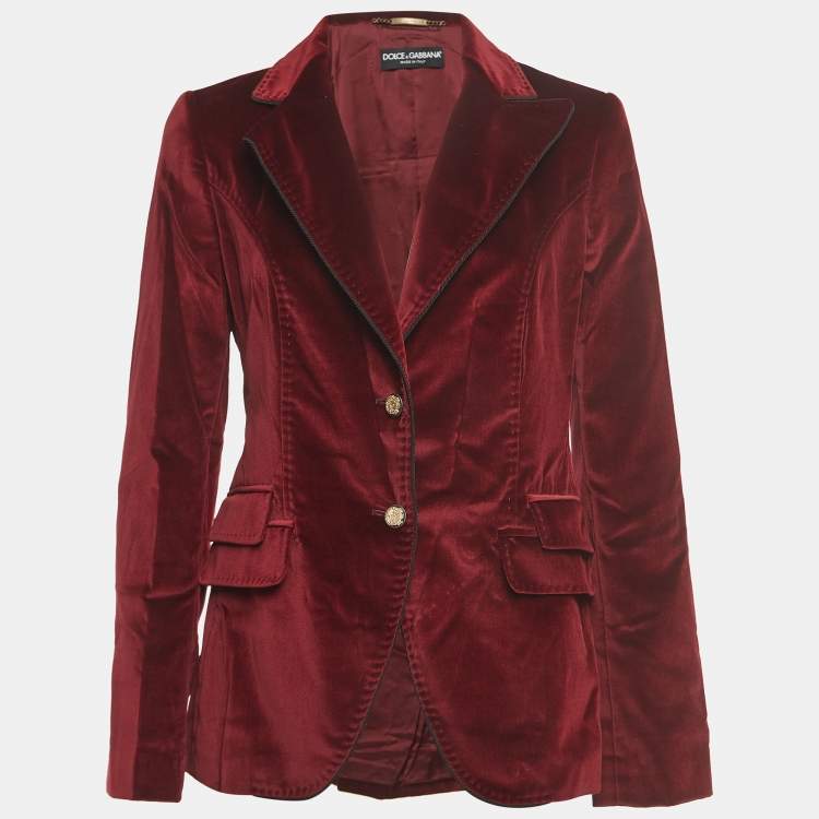 Pre Owned Dolce & Gabbana Red Velvet Single Breasted Blazer M