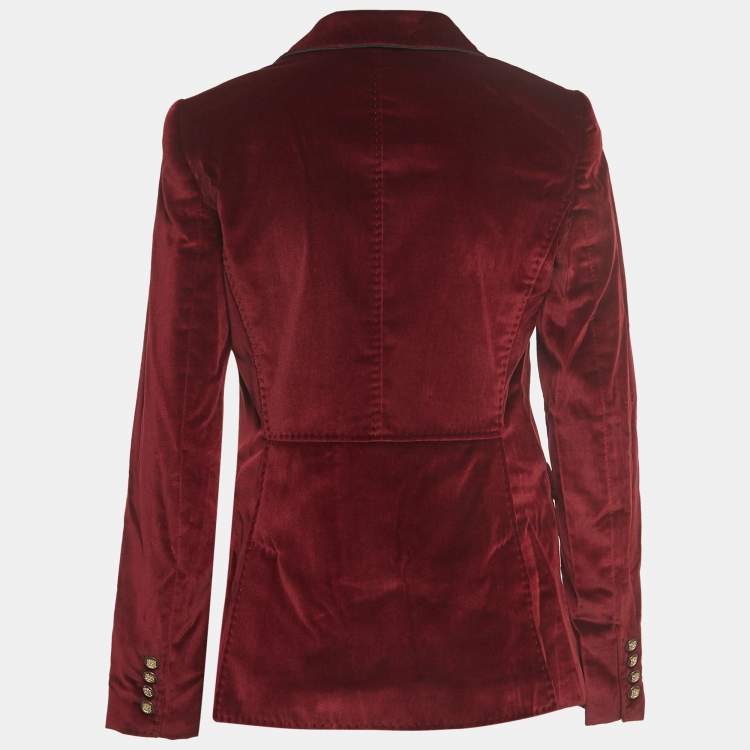 Pre Owned Dolce & Gabbana Red Velvet Single Breasted Blazer M