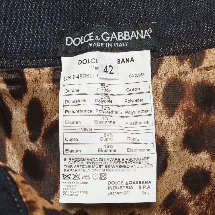 Pre Owned Dolce & Gabbana Blue Denim and Faux Leather Trim Detail Mini Skirt M