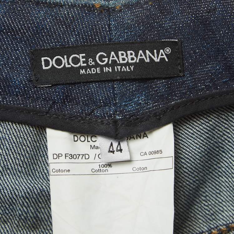 Pre Owned Dolce & Gabbana Blue Denim and Fur Studded Detail Jeans M Waist 34