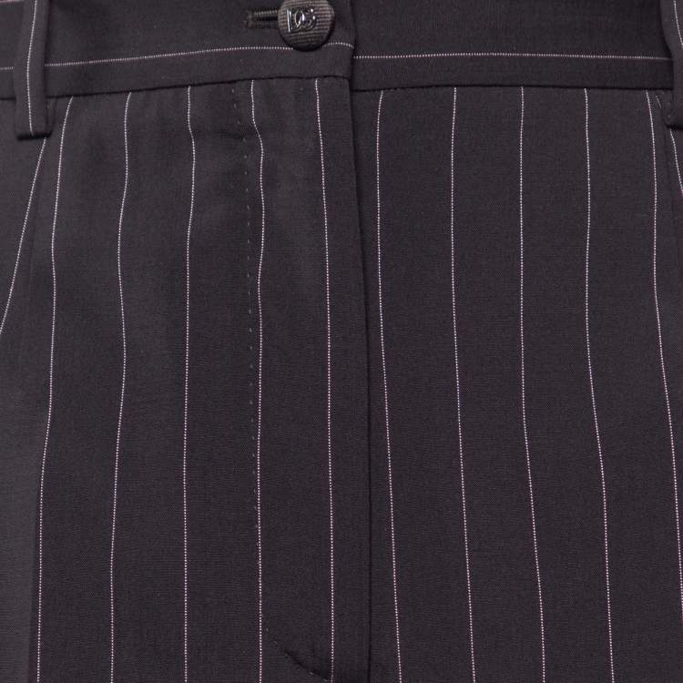 Pre Owned Dolce & Gabbana Brown Pinstriped Wool Wide Leg Trousers M