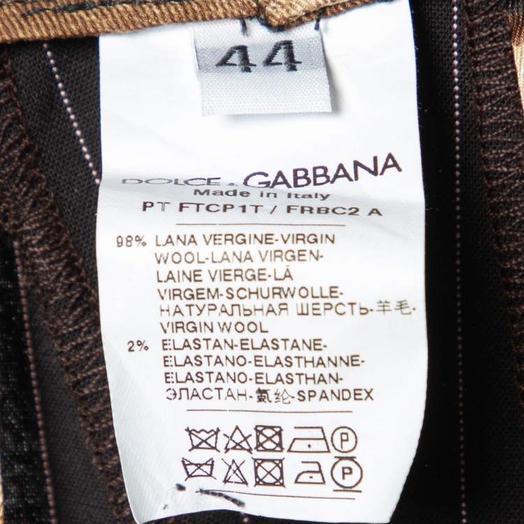 Pre Owned Dolce & Gabbana Brown Pinstriped Wool Wide Leg Trousers M