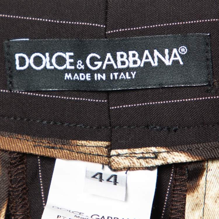 Pre Owned Dolce & Gabbana Brown Pinstriped Wool Wide Leg Trousers M
