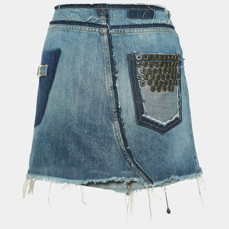 Pre Owned Dolce & Gabbana Vintage Blue Denim Embellished Mini Skirt M