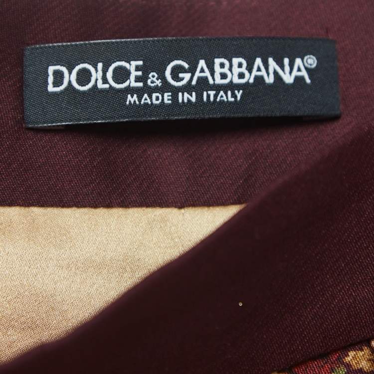 Pre Owned Dolce & Gabbana Burgundy Floral Jacquard Silk and Wool Pleated Short Skirt M
