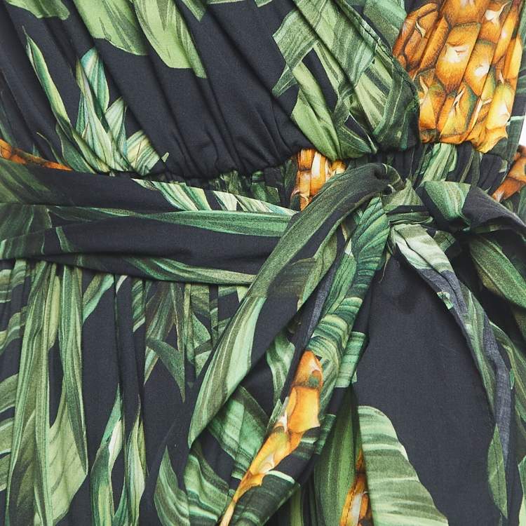 Pre Owned Dolce & Gabbana Green Tropical Print Cotton High Slit Maxi Dress M