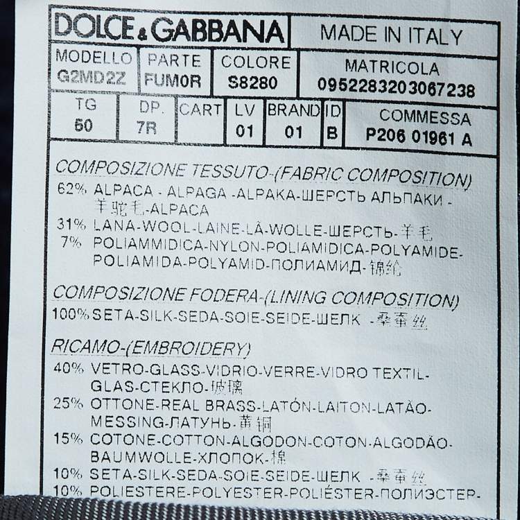 Pre Owned Dolce & Gabbana Navy Blue Logo Embroidered Tweed Double Breasted Coat M