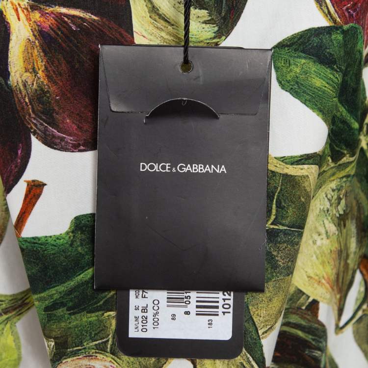 Pre Owned Dolce & Gabbana White/Green Fig Print Cotton Blouse S