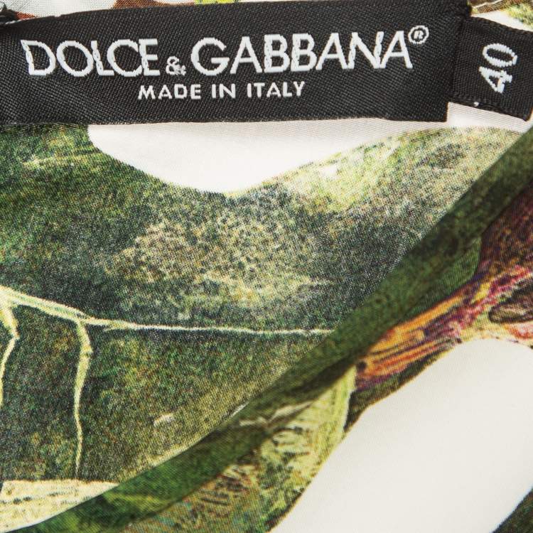 Pre Owned Dolce & Gabbana White/Green Fig Print Cotton Blouse S