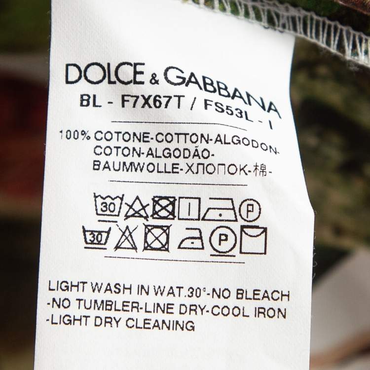 Pre Owned Dolce & Gabbana White/Green Fig Print Cotton Blouse S