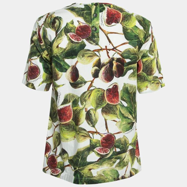 Pre Owned Dolce & Gabbana White/Green Fig Print Cotton Blouse S