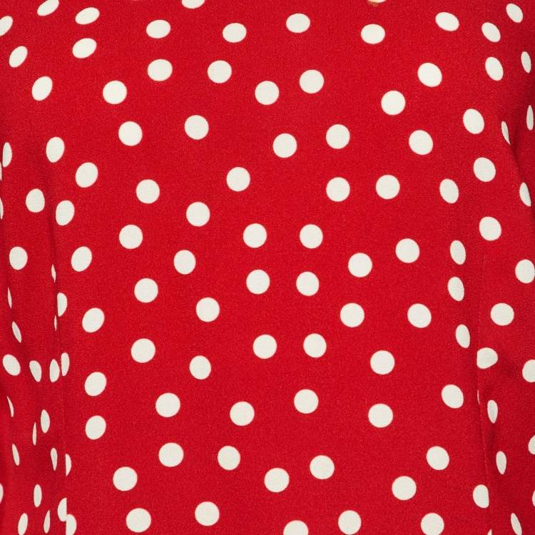 Pre Owned Dolce & Gabbana Red Polka Dotted Crepe Flounced Sleeve Blouse M