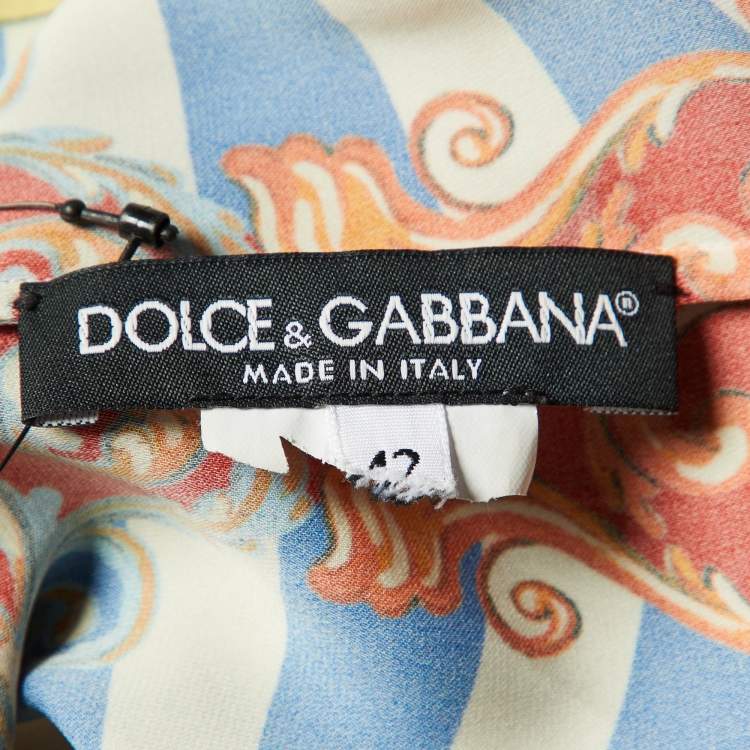 Pre Owned Dolce & Gabbana Multicolor Carretto Siciliano Print Silk Flared Sleeve Blouse M