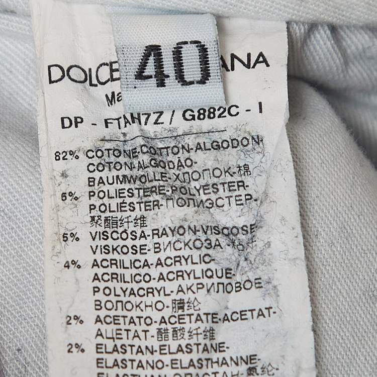 Pre Owned Dolce & Gabbana Blue Distressed Denim Button Embellished Skinny Jeans S Waist 28''