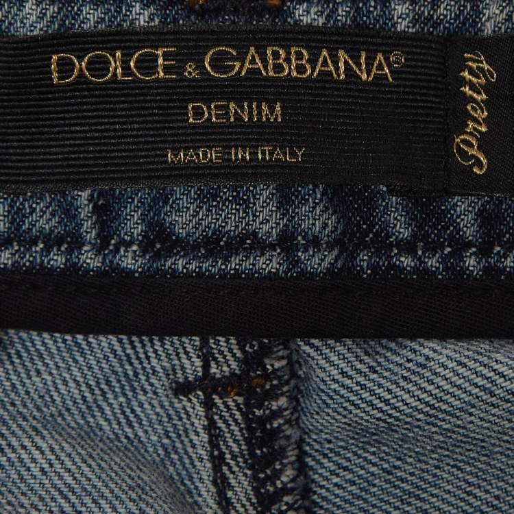 Pre Owned Dolce & Gabbana Blue Ripped Denim Sequin Applique Jeans M Waist 32'' 