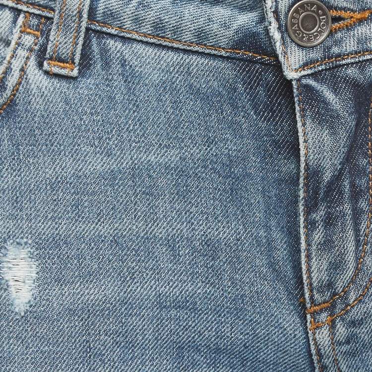 Pre Owned Dolce & Gabbana Blue Ripped Denim Sequin Applique Jeans M Waist 32'' 