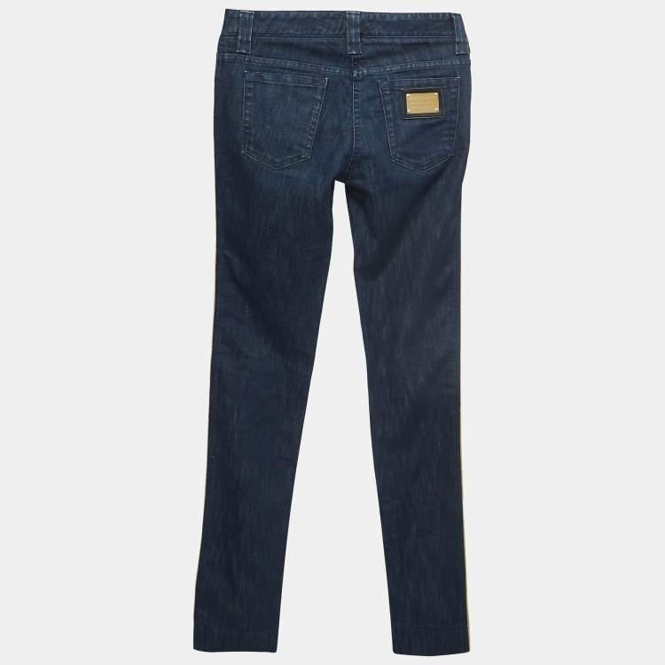 Pre Owned Dolce & Gabbana Navy Blue Side Stripe Denim Jeans S Waist 28''