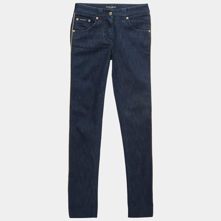Pre Owned Dolce & Gabbana Navy Blue Side Stripe Denim Jeans S Waist 28''