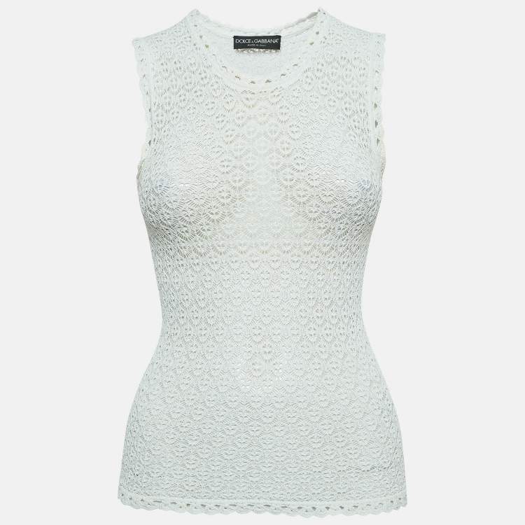 Pre Owned Dolce & Gabbana White Patterned Knit Sleeveless Top S