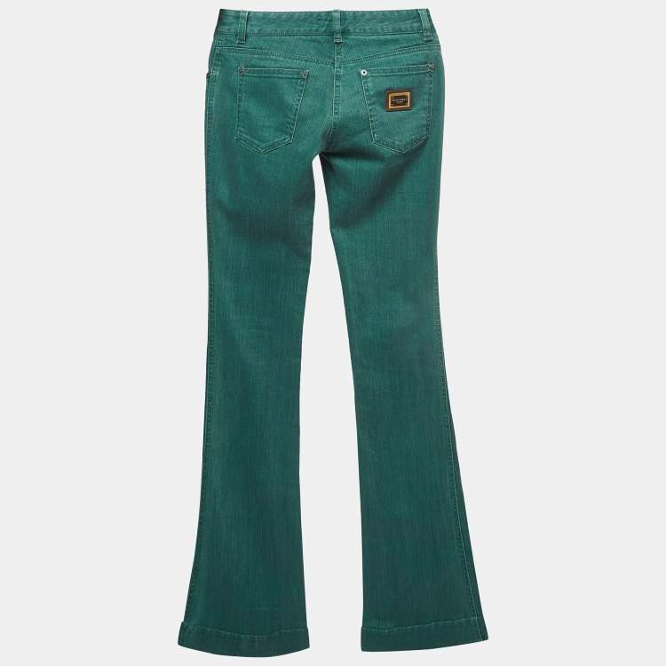 Pre Owned Dolce & Gabbana Green Slub Denim Flared Jeans S Waist 27'' 