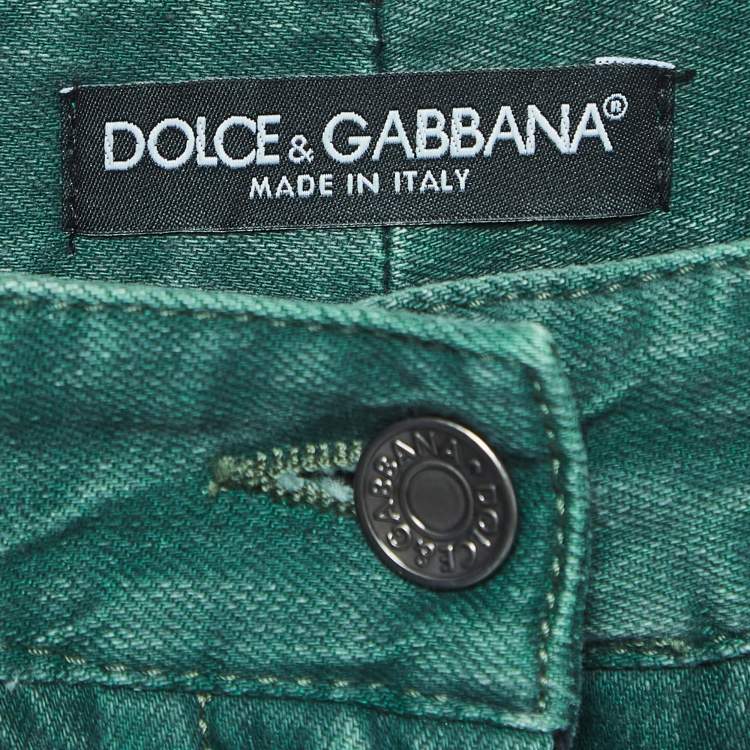Pre Owned Dolce & Gabbana Green Slub Denim Flared Jeans S Waist 27'' 