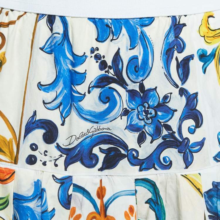 Pre Owned Dolce & Gabbana Multicolor Majolica Print Tiered Cotton Maxi Skirt XS