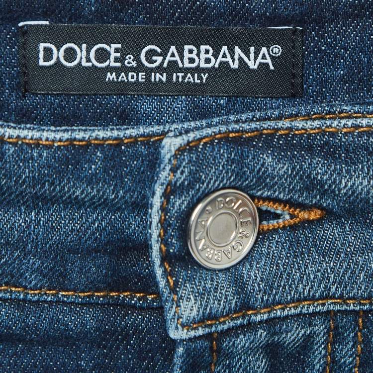 Pre Owned Dolce & Gabbana Blue Ripped Denim Applique Detail Mini Skirt S