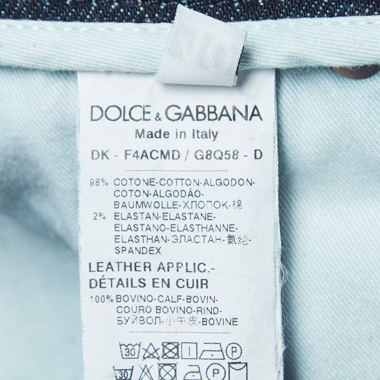 Pre Owned Dolce & Gabbana Blue Ripped Denim Applique Detail Mini Skirt S