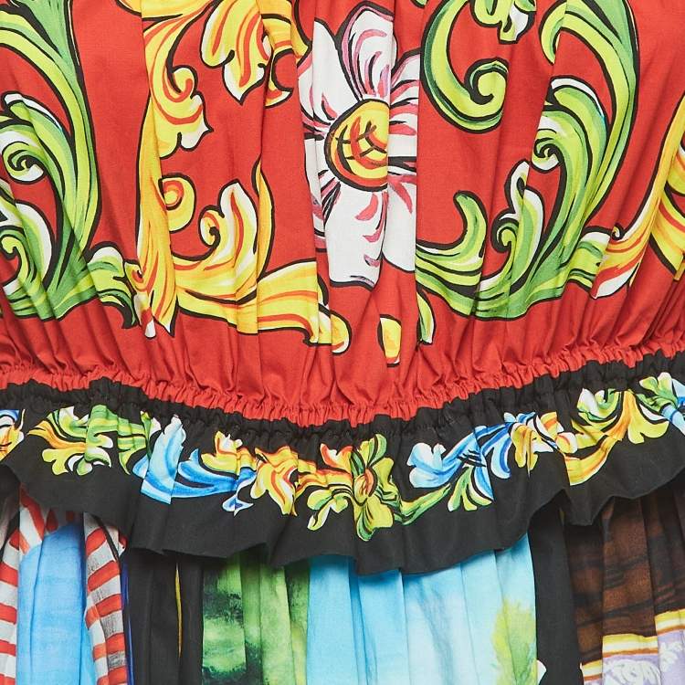 مملوكة مسبقًا Dolce & Gabbana Multicolor Printed Cotton Poplin Short Dress S