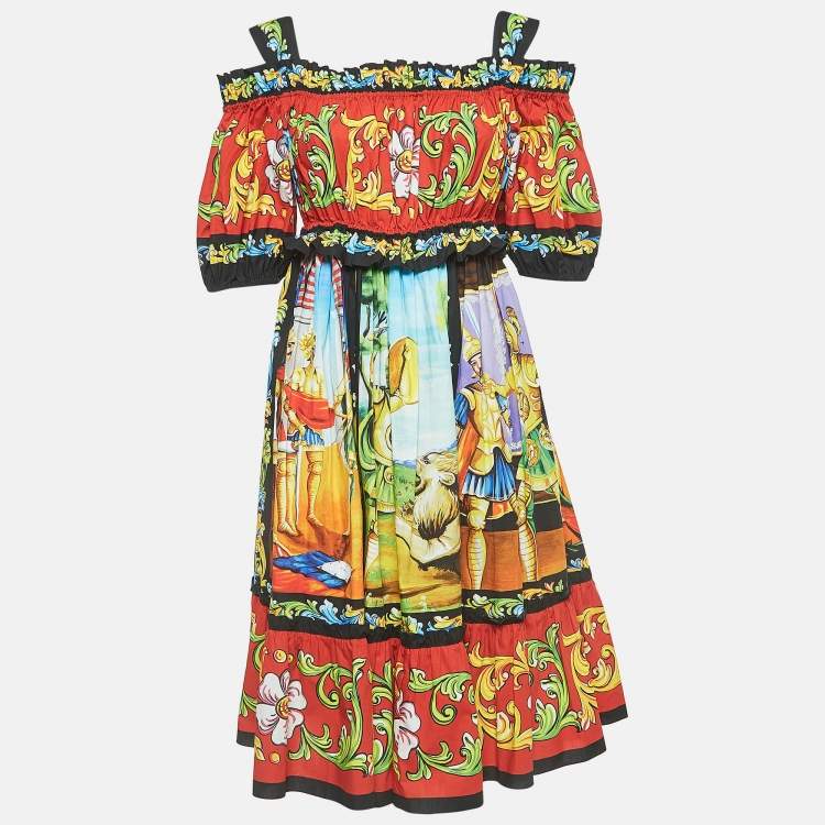 مملوكة مسبقًا Dolce & Gabbana Multicolor Printed Cotton Poplin Short Dress S