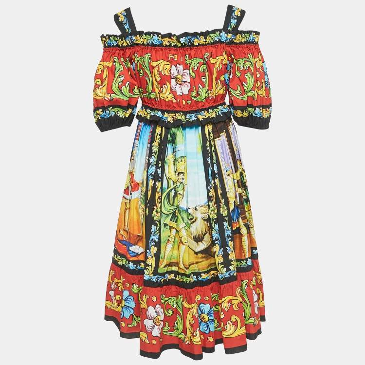 مملوكة مسبقًا Dolce & Gabbana Multicolor Printed Cotton Poplin Short Dress S