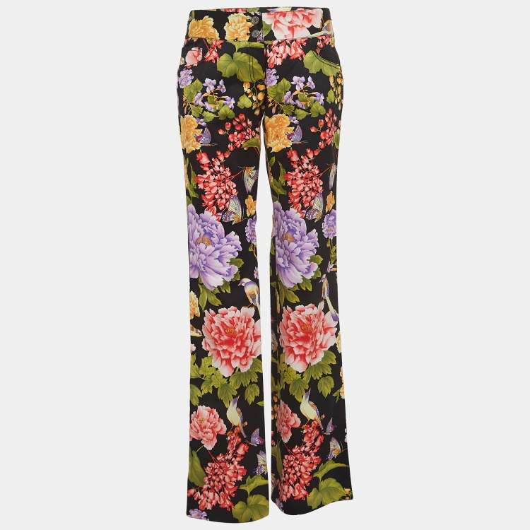 Pre Owned Dolce & Gabbana Multicolor Floral Print Cotton Wide Leg Trousers M