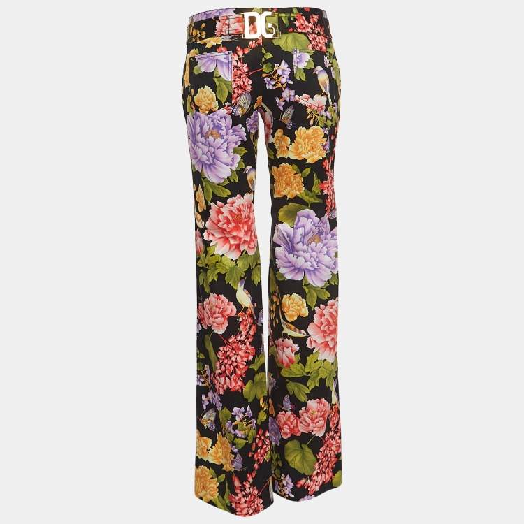 Pre Owned Dolce & Gabbana Multicolor Floral Print Cotton Wide Leg Trousers M