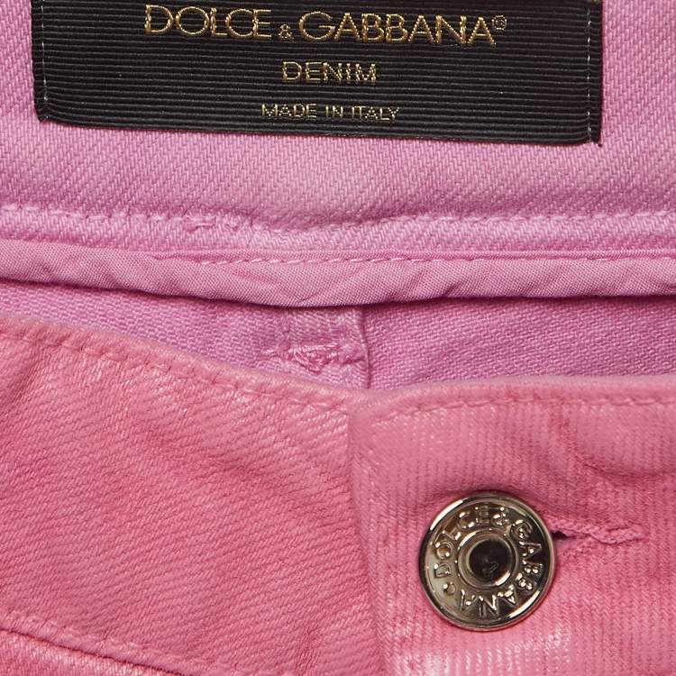 Pre Owned Dolce & Gabbana Pink Distressed Denim Straight Fit Jeans S Waist 27''