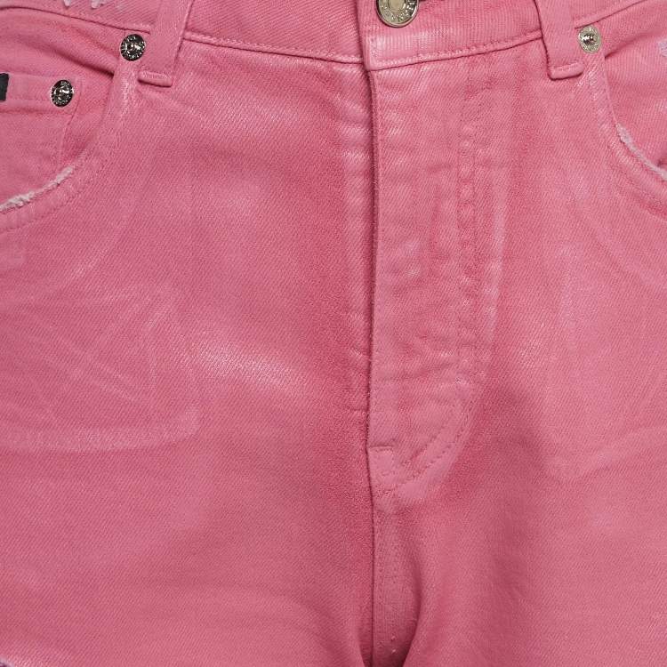 Pre Owned Dolce & Gabbana Pink Distressed Denim Straight Fit Jeans S Waist 27''