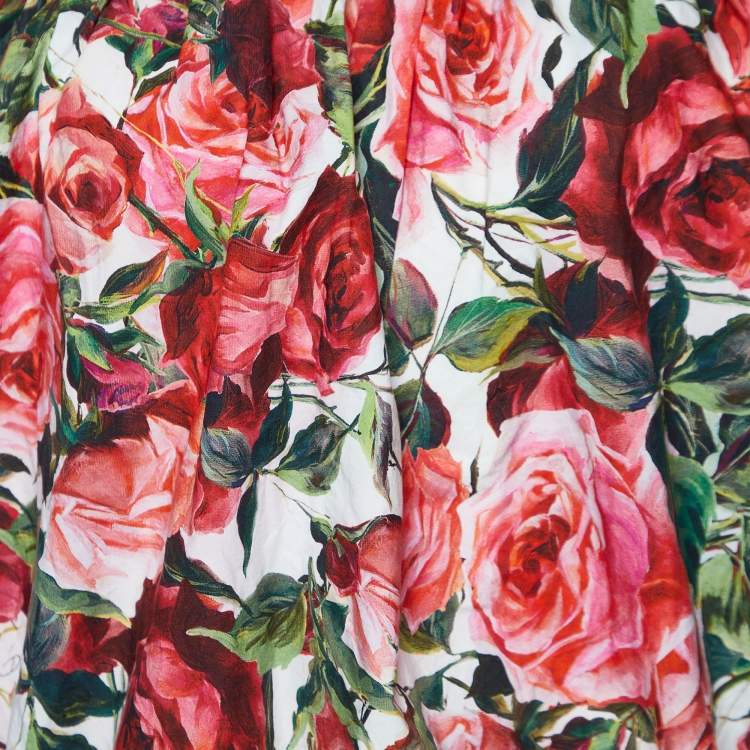 Pre Owned Dolce & Gabbana Red Rose Print Cotton Off-Shoulder Blouse L