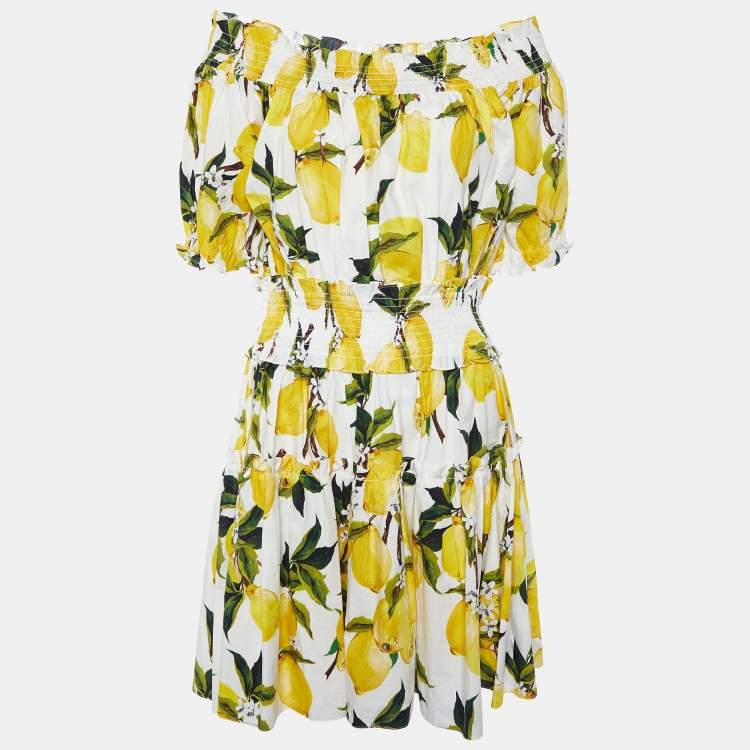 Pre Owned Dolce & Gabbana Yellow Lemon Print Cotton Off-Shoulder Dress XL