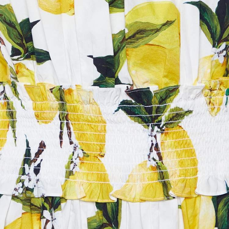 Pre Owned Dolce & Gabbana Yellow Lemon Print Cotton Off-Shoulder Dress XL