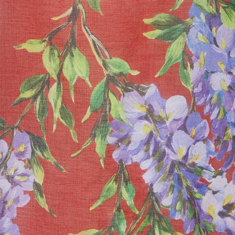 Pre Owned Dolce & Gabbana Red Floral Print Cotton Kaftan Cover Up M