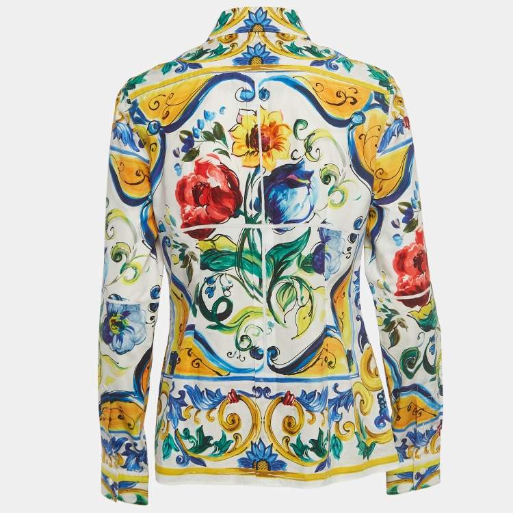 Pre Owned Dolce & Gabbana Multicolored Majolica Printed Cotton Button Front Shirt M