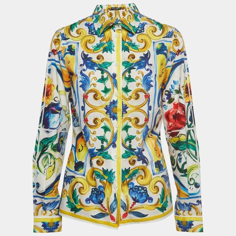 Pre Owned Dolce & Gabbana Multicolored Majolica Printed Cotton Button Front Shirt M
