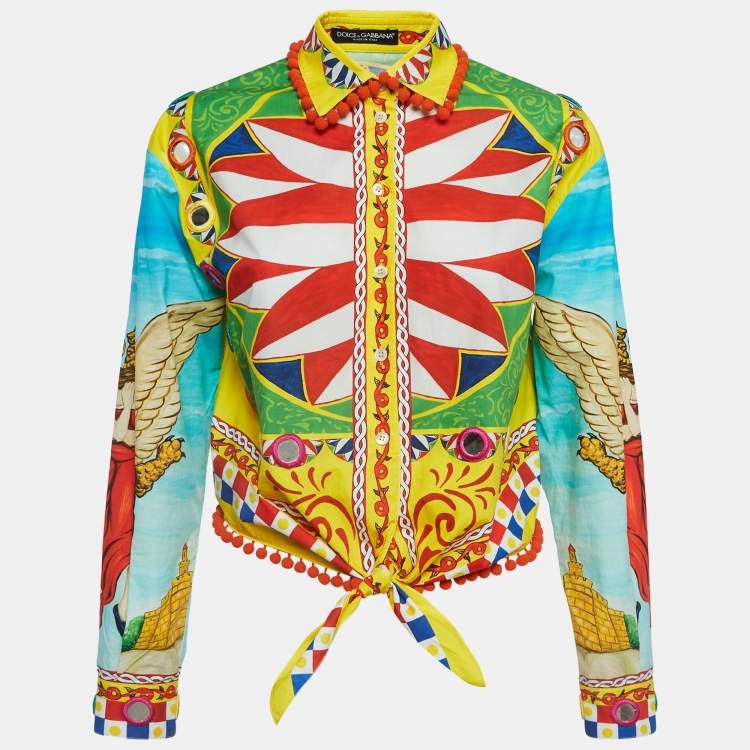 Pre Owned Dolce & Gabbana Multicolor Carreto Print Cotton Knotted Shirt S