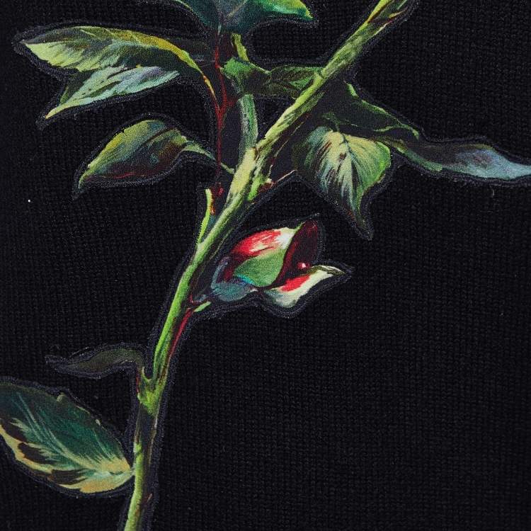 Pre Owned Dolce & Gabbana Black Rose Appliqued Cashmere Sweater M