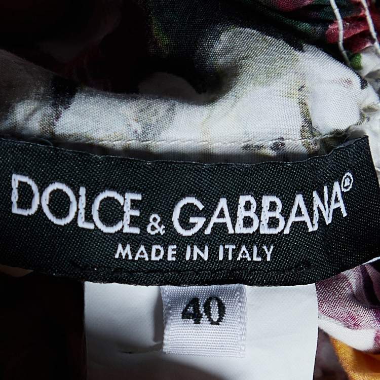 Pre Owned Dolce & Gabbana White Floral Print Cotton Off-The-Shoulder Crop Top S
