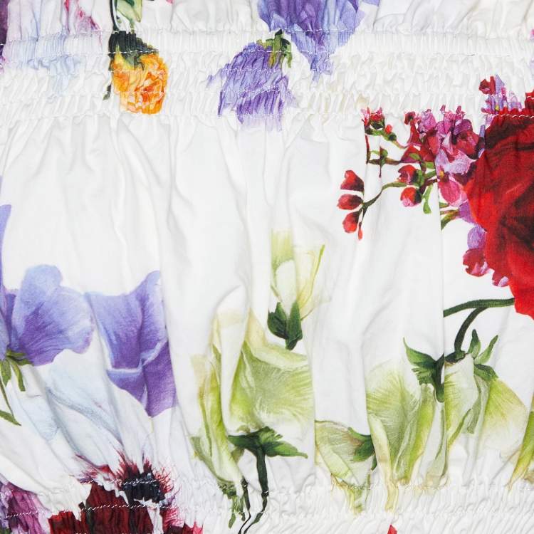 Pre Owned Dolce & Gabbana White Floral Print Cotton Off-The-Shoulder Crop Top S