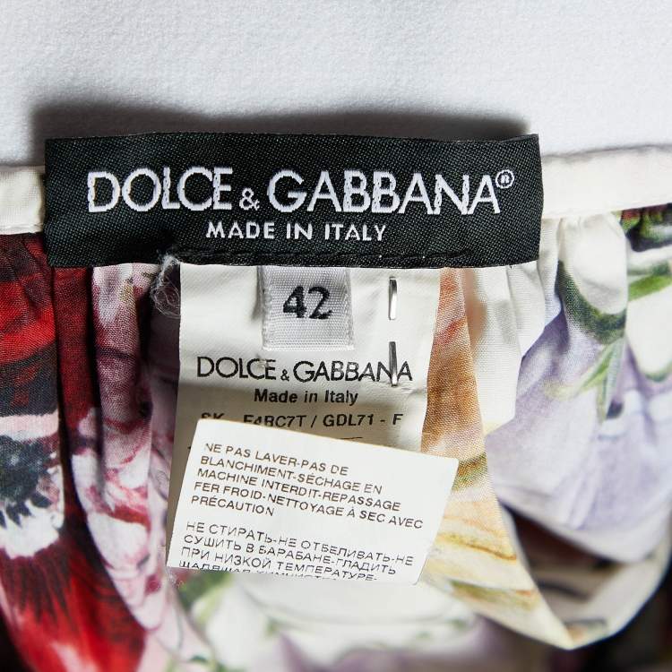 Pre Owned Dolce & Gabbana White Floral Print Cotton Flared Skirt M